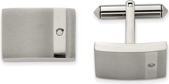 Diamond2Deal Titanium Brushed and Polished with Cubic Zirconia Cufflinks