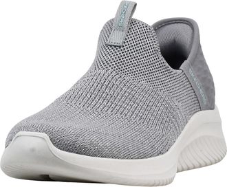 Skechers Womens Hands Free Slip Ins Ultra Flex 3.0 Smooth Step Sneaker, Grey/Light Blue, 7.5 Wide