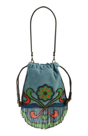 Etro Kalispera Beaded Fringe Suede Shoulder Bag in Rosa Antico at Nordstrom