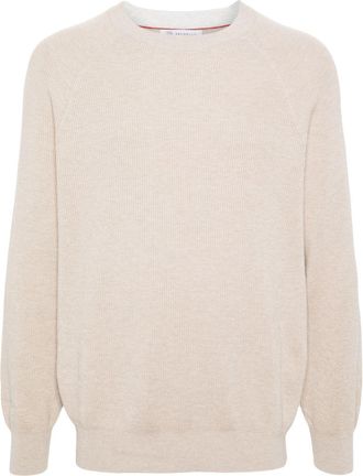 Brunello Cucinelli crew-neck cotton jumper - men - Cotton - 46 - Neutrals