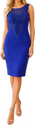 Sue Wong Sleeveless Beaded Scuba Dress In Cobalt