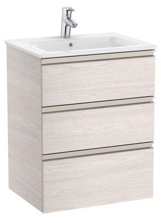 Roca Roca - Pack Unik Mueble Base De 3 Cajones + Lavabo Central The Gap Color: Fresno N&oacute;rdico - Medidas: 605x460x763 Mm