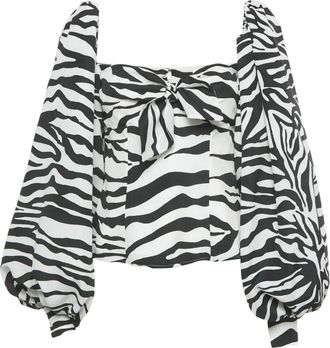 The Attico animal-print bow-detail blouse - White