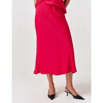 Ghost London Dahlia Picot Trim Satin Midi Skirt in Red at Nordstrom, Size 14