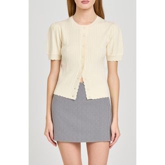 Wayf Sandra Cable Short Sleeve Cardigan in Cream at Nordstrom, Size X-Small