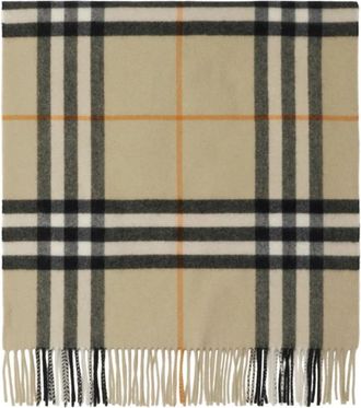 Burberry Geruit Patroon Kasjmier Sjaal met Franje - Heren - Wintersjaals - Beige - ONE Size - Kasjmier - Accessoires