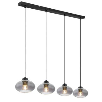 Netlighting Shaun Bar Pendant Ceiling Light Matt Black Smoke Glass Shade 4x E27
