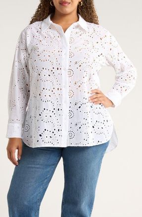 Universal Standard The Anglaise Stretch Poplin Shirt in White at Nordstrom, Size Xl