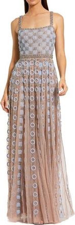 Mac Duggal Sleeveless Embellished Mesh A-Line Evening Gown in Powder Blue at Nordstrom, Size 10