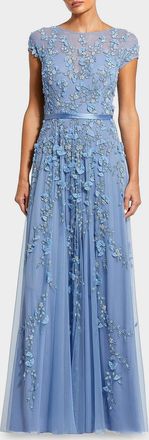 Mac Duggal Bead-Embroidered Mesh Gown