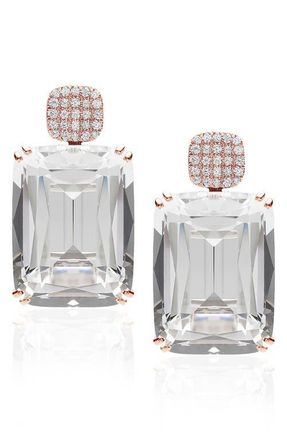 Goshwara Gossip Cushion Cut Drop Earrings in Clear /Pink Gold at Nordstrom