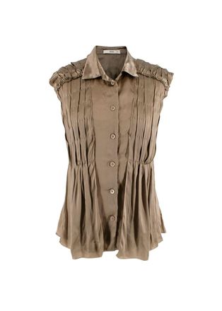Prada Pleated Silk Sleeveless Top Size XXS