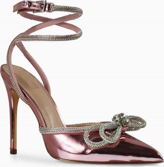 Liliana Womens Pointy Toe Bow Tie Ankle Strap Pumps In Pink