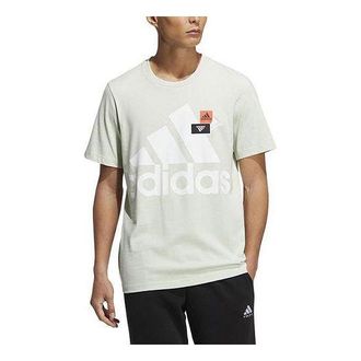 adidas Logo Printing Round Neck Short Sleeve Green T-Shirt HN9046