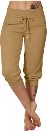 Generic DGHM Cropped Trousers for Women UK Ladies Straight Leg Joggers Cuffed Cargo Trousers Drawstring Sweatpants Baggy Capri Trouser Elastic Waist Ladies Su