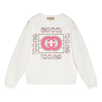 Gucci (WMNS) Gucci Vintage Logo Quilted Sweatshirt White Pink 717400-XJEV9-9095