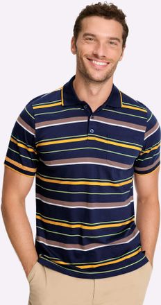 Marco Donati Kurzarmshirt MARCO DONATI Kurzarm-Poloshirt, Herren, Gr. 44/46, dunkelblau, ocker, gestreift, 100% Baumwolle, gemustert, gestreift, Shirts Kurzarmshir