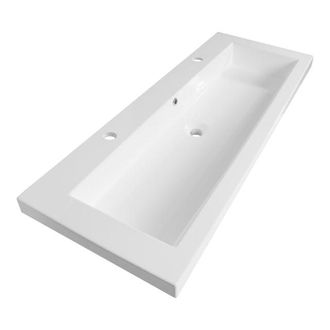 Marcel Breuer Solar Medium wastafel - 120x46x5cm - 1 wasbak - 2 kraangaten - mineraalmarmer - zijdeglans wit