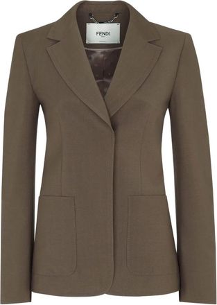 Fendi Groene Jas van Wol en Mohair met Brede Revers - Dames - Blazers - Groen - M - Wol - Jassen