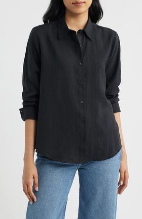 Mavi Luxe Touch Button-Up Shirt in Black at Nordstrom, Size Medium