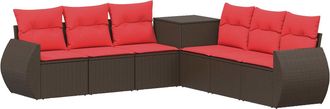 vidaXL Juego De Sof&aacute; 7 Uds. Marr&oacute;n Y Rojo Rat&aacute;n Sint&eacute;tico Y Acero Vidaxl
