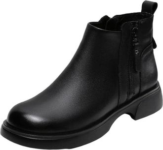 Generic Women Ankle Boots Winter Genuine Cow Leather Double Zipper Flat Heel Soft Sole Warm Casual Boots