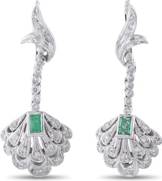 Luxury Bazaar Antique 18K White Gold Diamond and Emerald Earrings MF28-080726