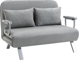 HOMCOM Fabric Convertible 2 Seater Sofa Bed W/ 2 Pillows - Light Grey | TJ Hughes