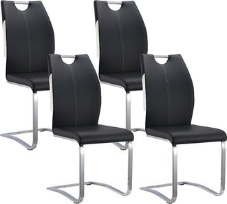 Vente-Unique Conjunto de 4 sillas WINCH - Piel sint&eacute;tica negra - Patas de metal cromado