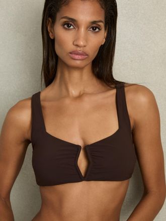 Reiss Mocha V-front Bikini Top, 12