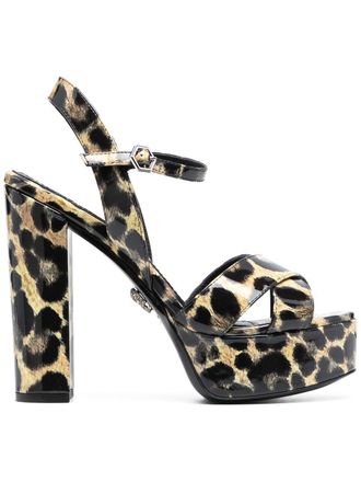 Philipp Plein patent platform leopard print sandals - Neutrals