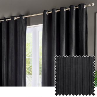 Riva Paoletti Corinthian Velvet Room Darkening Eyelet Curtain Pair in Black | Size: 229 cm width x 229 cm drop