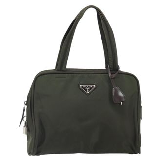 Prada Zip Around Tote Tessuto Khaki Nylon Handbag (Pre-Owned)