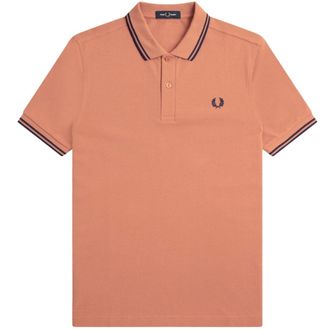Fred Perry Poloshirt Met Dubbele Bies In Lichtroestbruine Kleur