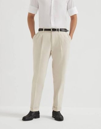 Brunello Cucinelli Mens Off White Cotton Pleated Trousers, Size 48