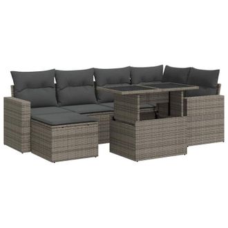 vidaXL Vidaxl - Set De Sof&aacute;s De Jard&iacute;n 7 Pzas Con Cojines Rat&aacute;n Sint&eacute;tico Gris