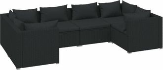 vidaXL Vidaxl - Set Sof&aacute;s De Jard&iacute;n 6 Piezas Y Cojines Rat&aacute;n Sint&eacute;tico Negro