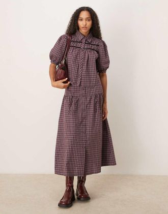 Glamorous Gonna lunga a vita scesa bordeaux e nera a quadri in coordinato-Multicolore