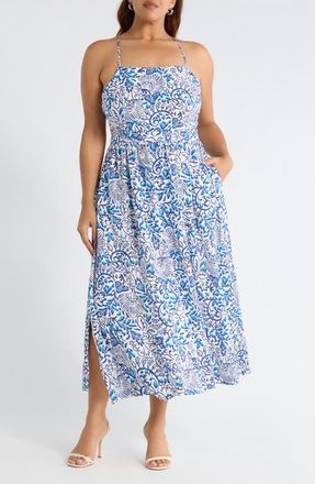 Sugarlips Mize Floral Mavis Crisscross Midi Dress in White Blues at Nordstrom, Size 1 X