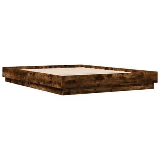 Berkfield Home Durable Bed Frame with LED without Mattress Smoked Oak 120x200 cm in Brown | Size: Small Double