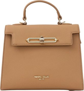 Marc Ellis Beige Middelgrote Handtas met Gouden Sluiting - Dames - Handtassen - Bruin - ONE Size - Polyester - Tassen