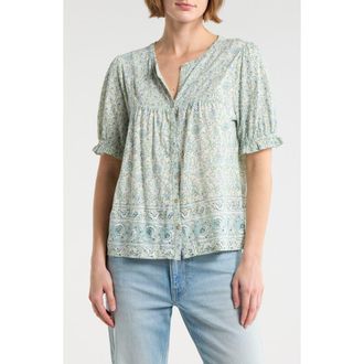 Lucky Brand Patterned Button-Up T-Shirt in Green Multi at Nordstrom Rack, Size X-Small