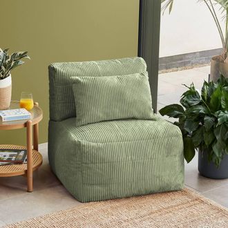 Icon Brand Noa Bean Bag Recliner, Jumbo Cord in Green
