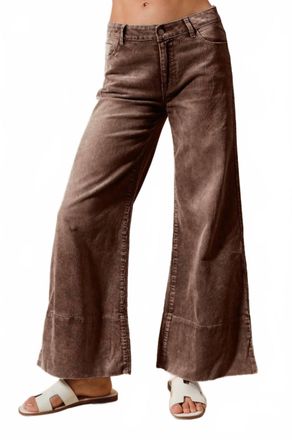 So Me Wide Leg Flared Washed Corduroy Pants In Mocha