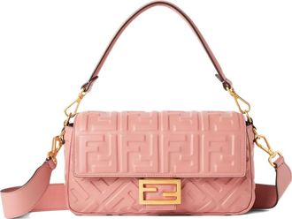 Fendi Borsa a spalla Baguette media con logo FF - Rosa