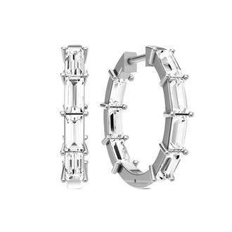 Diamond2Deal 14K White Gold 2 Ct Lab Grown Baguette Diamond North-South Fancy Hoop Earrings Color- E-F, Clarity- VS1