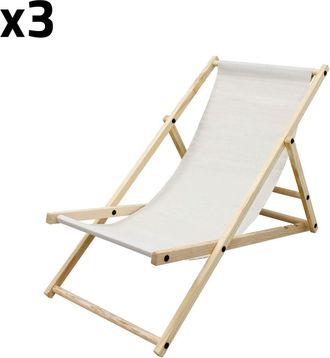 ECD Germany 3x silla de playa beige madera de pino tejido oxford carga hasta 120kg