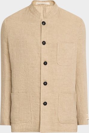 Massimo Alba Men & apos;s Linen and Cotton Band-Collar Stripe Jacket