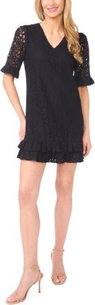 CeCe by Cynthia Steffe Lace V-Neck Minidress in Rich Black at Nordstrom, Size Xx-Large