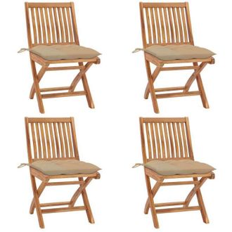 vidaXL Sillas De Jard&iacute;n Plegables 4 Uds Madera Maciza Teca Con Cojines Vidaxl